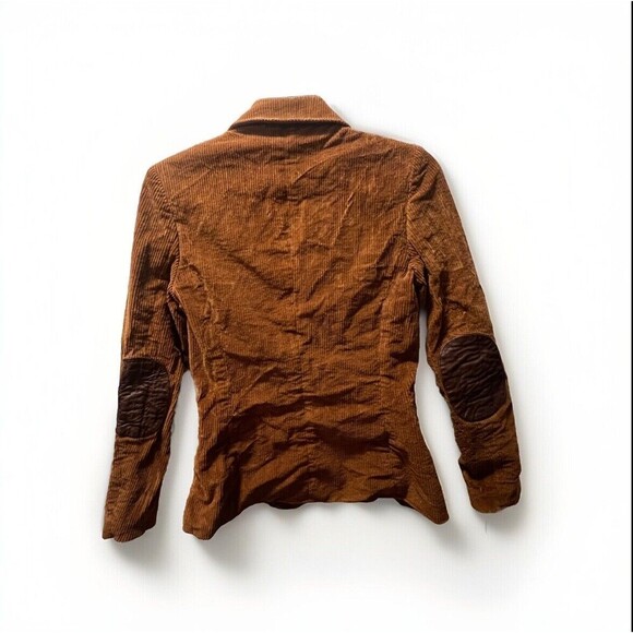 Tibi Women's Brown Corduroy Blazer Size 4 Elbow Patches Slim Fit Casual Jacket - Picture 2 of 4